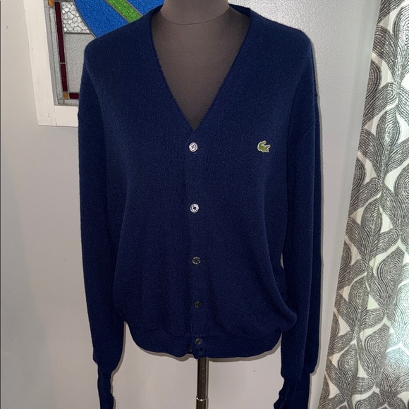 Lacoste Vintage 1970’s Navy Blue Orlon Acrylic Cardigan SZ Large - Picture 1 of 9